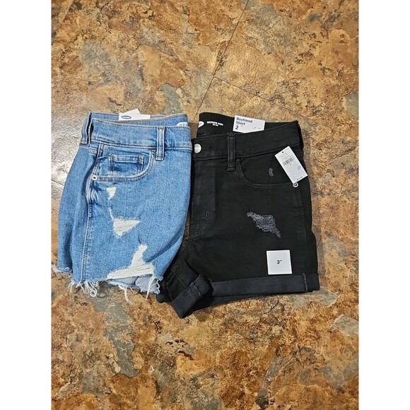 Lot of 2 NWT Old Navy Boyfriend Cutoff Cuffed Shorts SZ 2 Denim Distressed (A225 - Picture 9 of 10